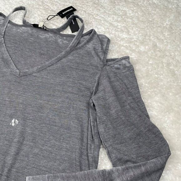 Express One Eleven Washed Out Gray Cold Shoulder Top Large NEW - Picture 7 of 10